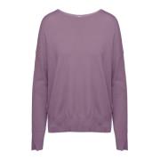 BomBoogie Tricot Stickad Båtringad Pullover Purple, Dam