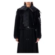 Sacai Teddy Cropped Bomber Svart ytterkläder Black, Dam