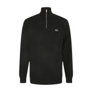 Lacoste Svart Bomull Jersey Dragkedja Tröja Black, Herr