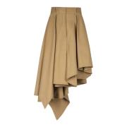 Balmain Asymmetrisk plisserad bomullkjol Beige, Dam