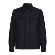 Harris Wharf London Charcoal Grey Virgin Wool Shirt Jacket Gray, Herr