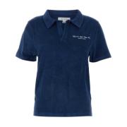 Sporty & Rich Blå Terry Fabric Cursive Polo Shirt Blue, Dam