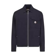 Moncler Navy Gabardine Zip-Up Skjorta Blue, Herr