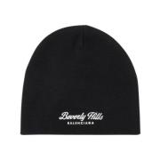 Balenciaga Svart/Vit Ull Beanie Mössa Black, Dam