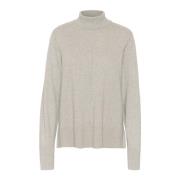 Cream Grå Melange Rollneck Pullover Tröja Gray, Dam