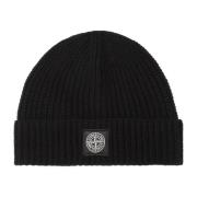 Stone Island Svart Ull Beanie Mössa Aw24 Black, Herr