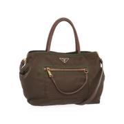 Prada Vintage Pre-owned Nylon handvskor Brown, Dam