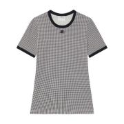 Courrèges Houndstooth Mönster Crew Neck T-shirt Black, Dam