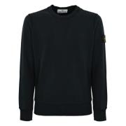 Stone Island Blå Crewneck Tröja Bomull Logo Patch Blue, Herr