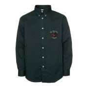 Drole de Monsieur Blommigt Logo Button-Down Skjorta Green, Herr