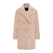 Kiton Glen Plaid Alpaca Wool Pea Coat Beige, Dam