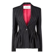 Nina Ricci Blå Pinstripe Peplum Blazer Multicolor, Dam