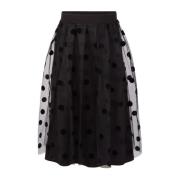 Nina Ricci Polka-Dot Tulle Veckad Kjol Black, Dam