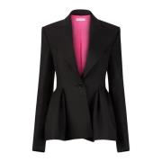 Nina Ricci Svart Ull Gabardine Peplum Blazer Black, Dam