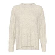 Soaked in Luxury Kabelstickad Pullover Vit Grå Melange Beige, Dam