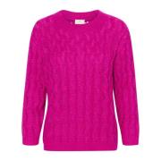 Kaffe Festival Fuchsia Stickad Pullover Tröja Pink, Dam