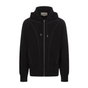 Alexander McQueen Svart Zip-Up Hoodie med Kontrastsömn Black, Herr