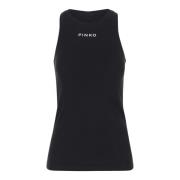 Pinko Stretch Bomull Crew Neck Ärmlös Topp Black, Dam