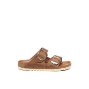 Birkenstock Lädersandaler med Guldtonspänne Brown, Dam