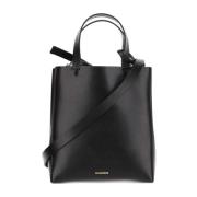 Jil Sander Svart Läder Toteväska med Logotyp Black, Dam