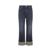 Alexander McQueen Blå Cropped Boyfriend Jeans Indigo Denim Blue, Dam