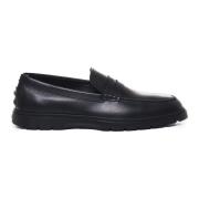 Tod's Svarta Läderloafers Gummisula Italien Black, Herr