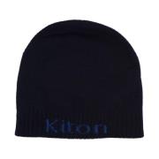 Kiton Blå Ribbstickad Cashmere Beanie med Logo Blue, Herr