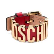 Moschino Rött Läder Spänne Armband Red, Dam