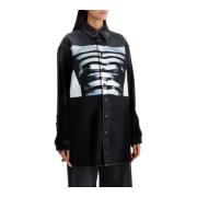 Jean Paul Gaultier Denim Oversized Marinière Skjorta Black, Dam