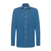 Kiton Denim Stil Bomull Skjorta Blue, Herr