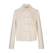 Ermanno Scervino Vit Dubbelknäppt Ulljacka med Blomapplikation White, ...