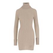 Blumarine Beige Ull Cashmere Stickad Klänning Beige, Dam