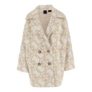 Pinko Love Birds Dubbelknäppt Kappa Elfenben Beige Beige, Dam