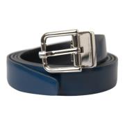 Dolce & Gabbana Navy Blue Läder Metallspänne Bälte Blue, Herr