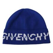 Givenchy Elegant Koboltbl Wool Beanie med Logo Detalj Blue, Unisex