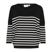 Saint Tropez Randig Oversized Pullover Tröja Black, Dam