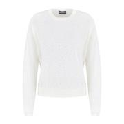 Emporio Armani Vit Rhinestone Dekorerad Crew Neck Tröja White, Dam