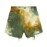 Pinko Militärgröna Bomullsshorts med Slitage Multicolor, Dam