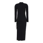 Michael Kors Svart Merino Ruched Midi Klänning Black, Dam