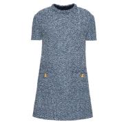 Valentino Navy Tweed Miniklänning Guld Knappar Blue, Dam