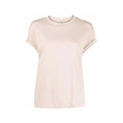 Brunello Cucinelli Beige Kontrast Trim Crew Neck T-shirt Beige, Dam