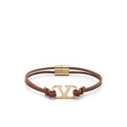 Valentino Garavani Bijoux Cord Band med VLogo Plaque Brown, Herr