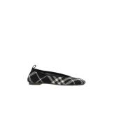 Burberry Check Stickad Ballerina Platta Skor Black, Dam