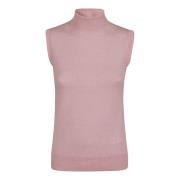 Max Mara Ull Ärmlös Turtleneck Tröja Pink, Dam