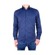 Made in Italia Bl Satin Bomullsskjorta Blue, Herr