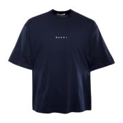 Marni Ribbad Hals T-shirt med Logotyptryck Blue, Herr