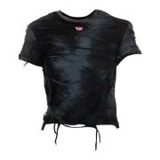 Diesel Batik Finish T-shirt med Mesh Detalj Black, Dam