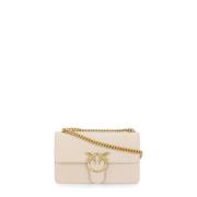 Pinko Naturlig Läder Crossbody Väska Love Birds Beige, Dam