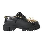 Dolce & Gabbana Svarta Läder Trekking Derby Skor Black, Dam