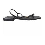 Dolce & Gabbana Svart Läder Logo Platta Sandaler Black, Dam